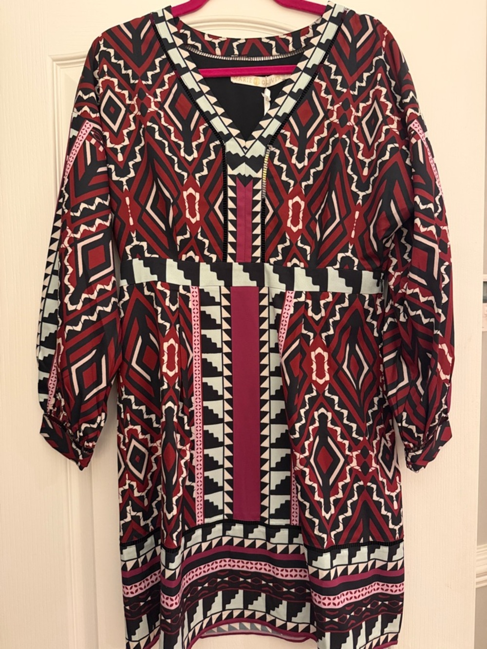 Marie Oliver Red & Black Geometric V-Neck Dress
